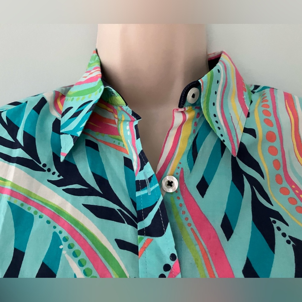 Lilly Pulitzer button down Cotton blouse bold preppy maximalist paisley 8 - Picture 3 of 8